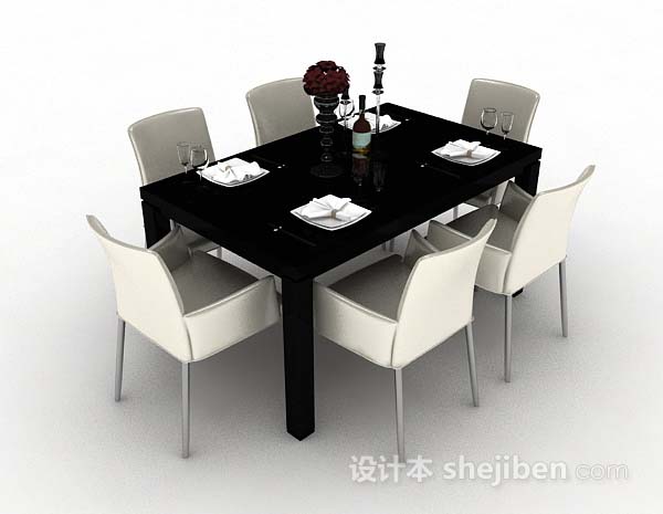 简约黑白餐桌椅3d模型下载