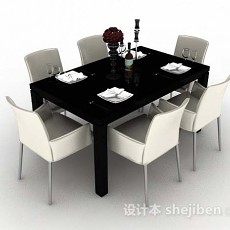 简约黑白餐桌椅3d模型下载