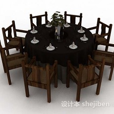 棕色木质餐桌椅3d模型下载