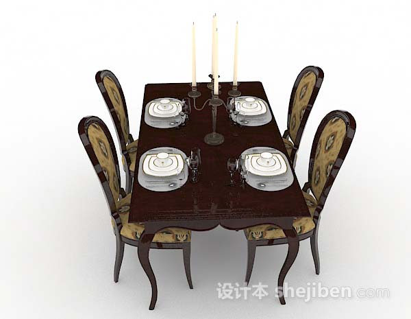 设计本欧式复古棕色餐桌椅3d模型下载