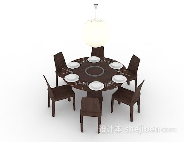 现代风格家居简约木质餐桌椅3d模型下载
