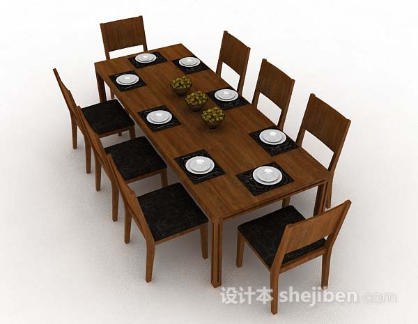 设计本木质简单长方形餐桌椅3d模型下载