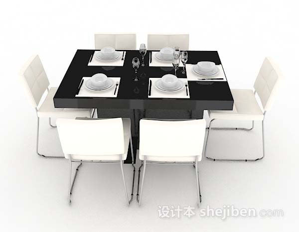 现代风格现代简约黑白餐桌椅3d模型下载