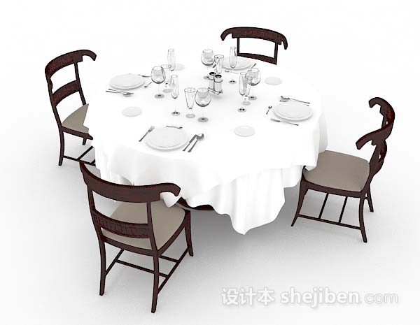 设计本木质圆形餐桌椅3d模型下载