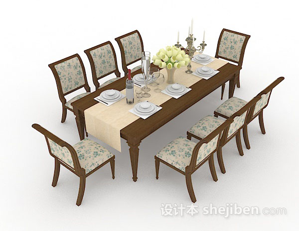 田园风格欧式田园木质餐桌椅3d模型下载