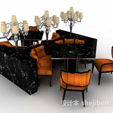 黑色餐厅餐桌椅3d模型下载