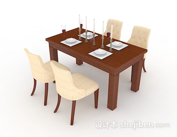 免费木质餐桌椅3d模型下载