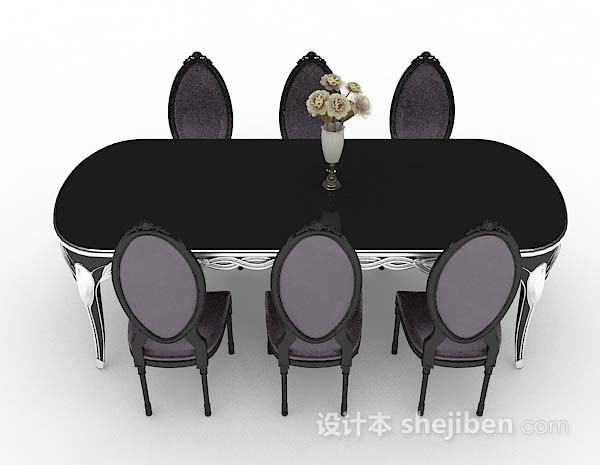 欧式风格简欧黑色餐桌椅3d模型下载