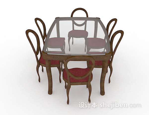 现代风格棕色简单餐桌椅3d模型下载