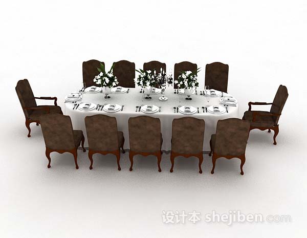 欧式风格欧式椭圆形餐桌椅3d模型下载