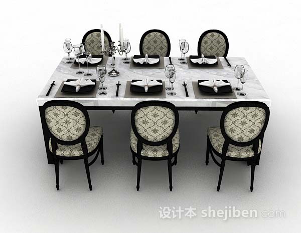 欧式风格古典餐桌椅3d模型下载