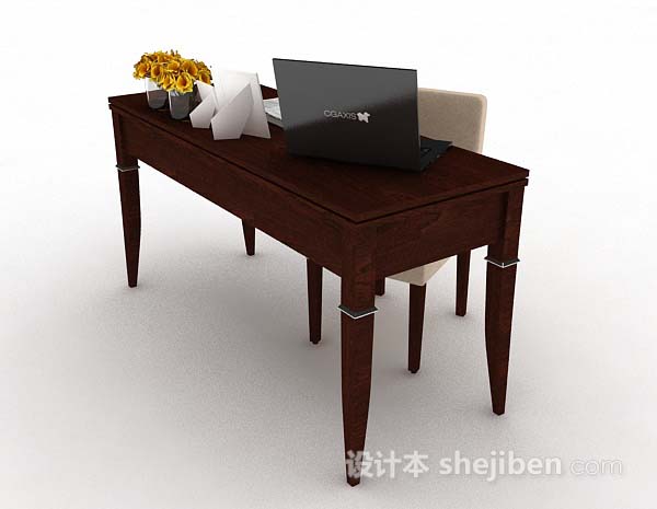 免费简约木质书桌椅3d模型下载