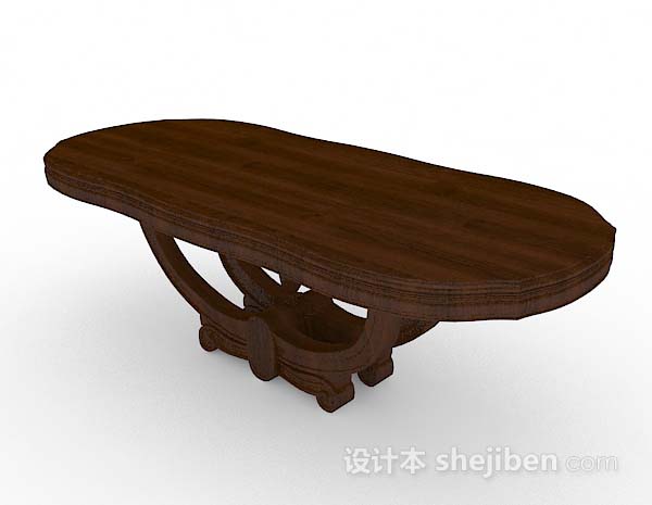免费棕色木质椭圆形餐桌3d模型下载