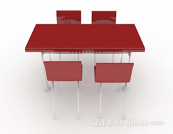 设计本红色简约餐桌椅3d模型下载