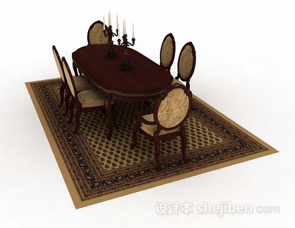 设计本欧式复古棕色餐桌椅3d模型下载