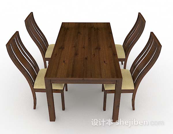 现代风格木质简约棕色餐桌椅3d模型下载