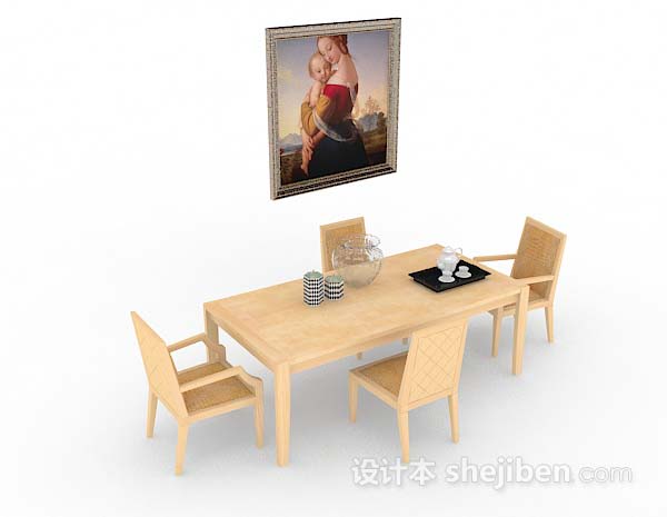 简约木质黄色餐桌椅3d模型下载