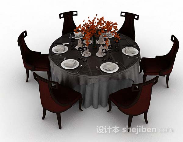 设计本新中式餐桌椅3d模型下载