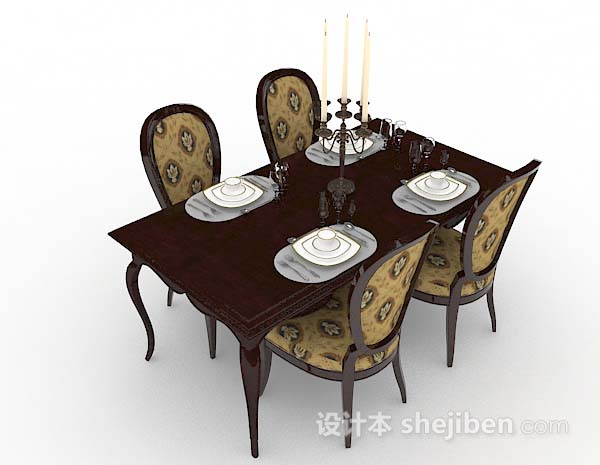 欧式复古棕色餐桌椅