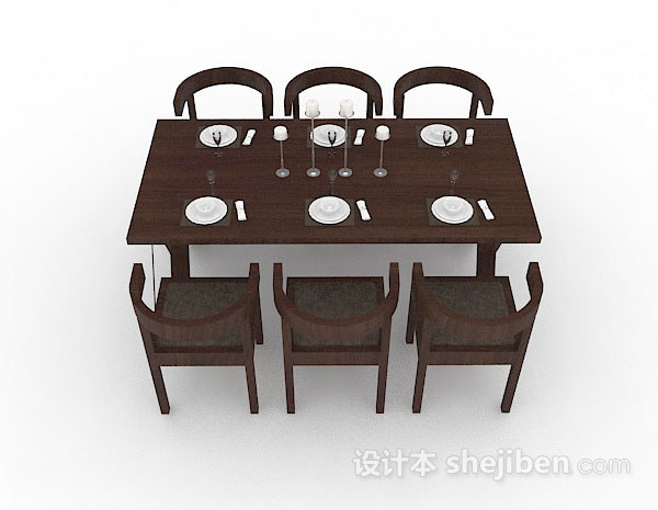 设计本木质棕色餐桌椅组合3d模型下载