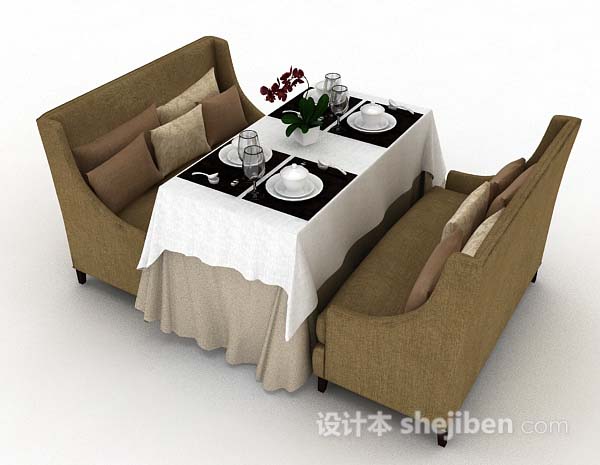 免费棕色餐厅桌椅3d模型下载