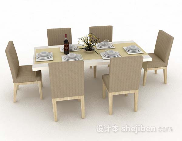 现代风格浅棕色餐桌椅3d模型下载