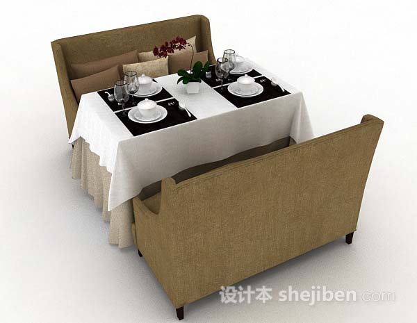 设计本棕色餐厅桌椅3d模型下载