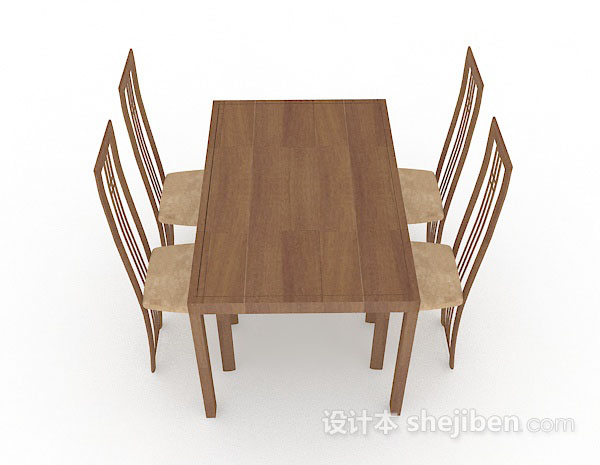 设计本棕色木质简单餐桌椅3d模型下载