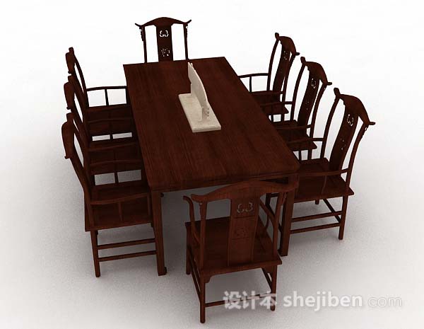 设计本中式木质棕色餐桌椅3d模型下载