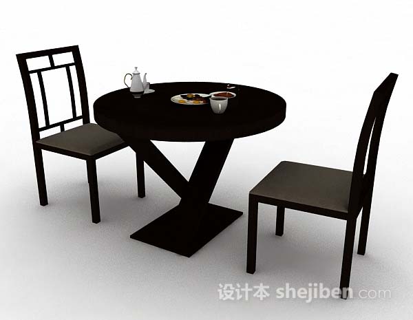 免费简单木质圆形餐桌椅3d模型下载