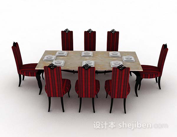 现代风格红色个性餐桌椅3d模型下载