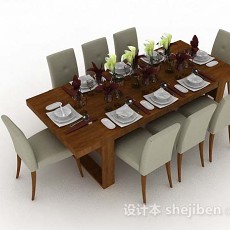棕色餐桌椅3d模型下载