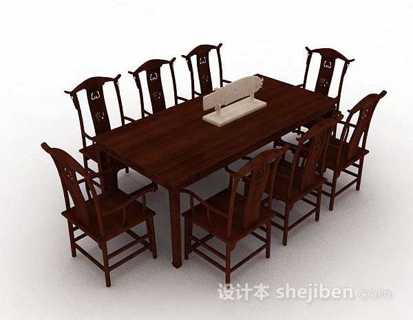 中式木质棕色餐桌椅3d模型下载
