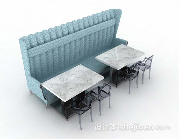 蓝白餐厅餐桌椅3d模型下载