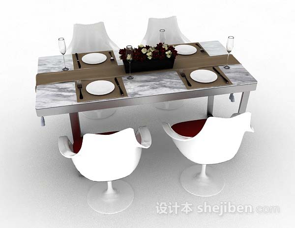 现代风格白色简约餐桌椅3d模型下载