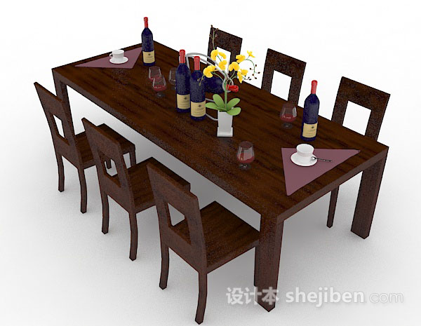免费深棕色木质餐桌椅3d模型下载