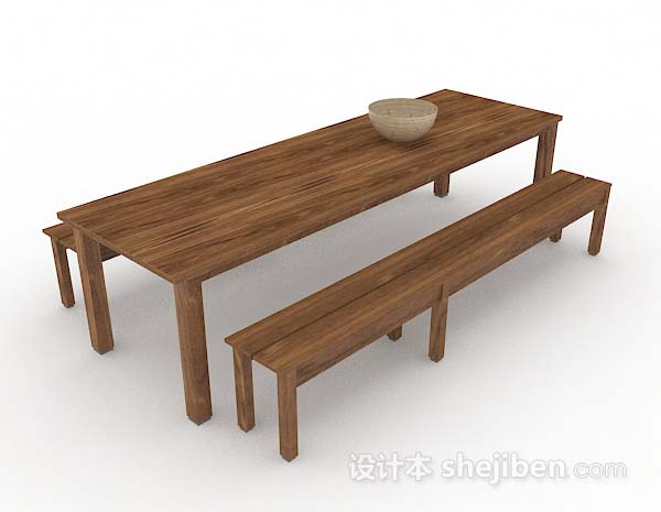 田园木质棕色餐桌椅3d模型下载