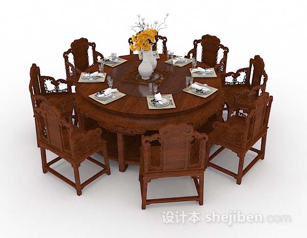 中式木质餐桌椅