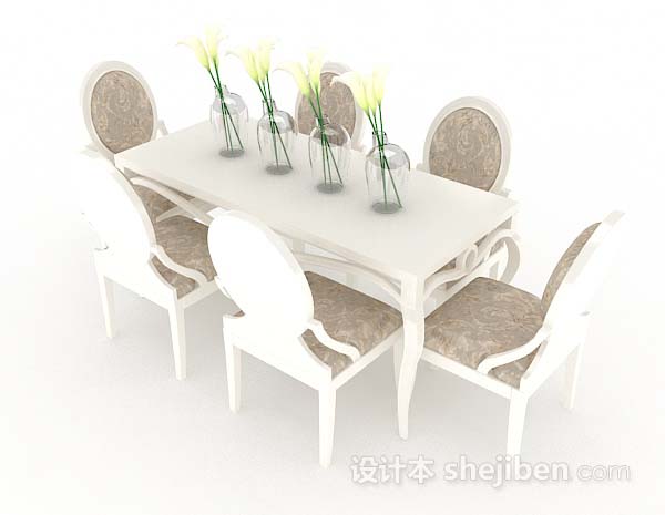 欧式风格欧式白色餐桌椅3d模型下载