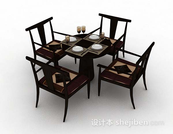 新中式餐桌椅3d模型下载
