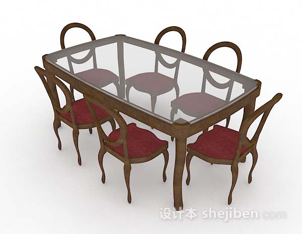 棕色简单餐桌椅3d模型下载