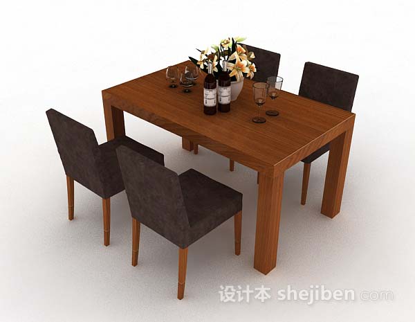 免费棕色木质简约餐桌3d模型下载