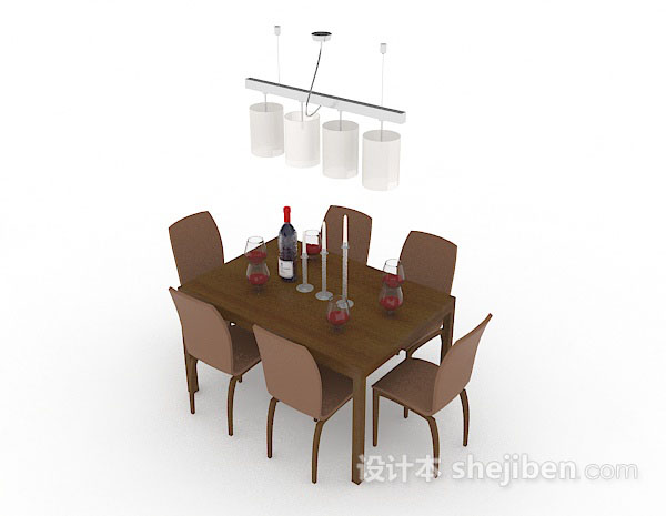 免费棕色木质简约餐桌椅3d模型下载