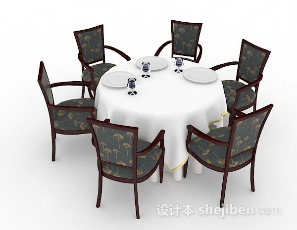 设计本复古木质餐桌椅3d模型下载