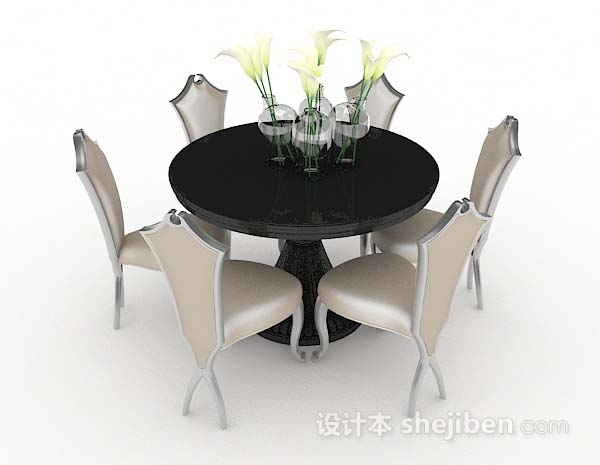 设计本圆形餐桌椅3d模型下载