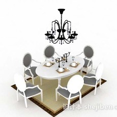 简欧白色餐桌椅3d模型下载