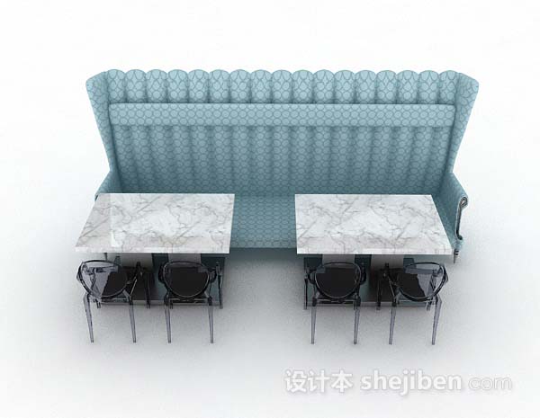 现代风格蓝白餐厅餐桌椅3d模型下载