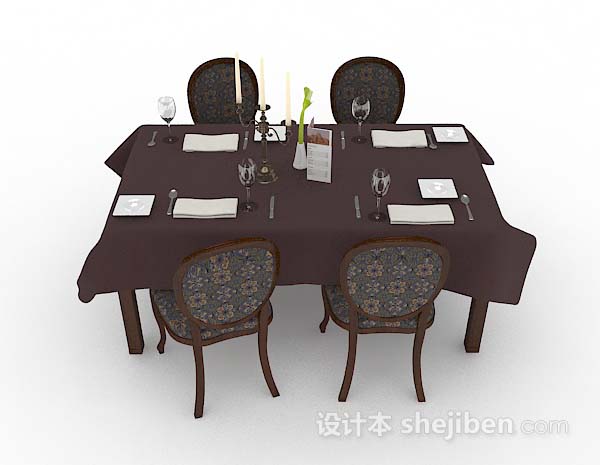 欧式风格欧式复古棕色餐桌椅3d模型下载
