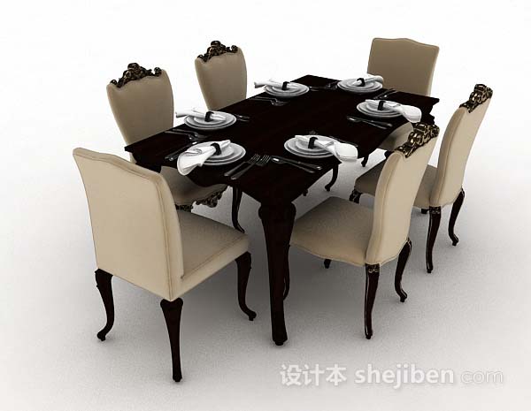 欧式木质餐桌椅3d模型下载