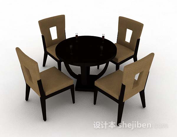现代风格简单木质棕色餐桌椅3d模型下载